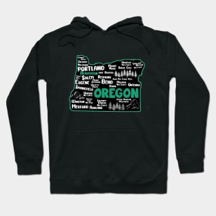 Cute map of Beaverton Oregon, Portland, Salem, Eugene, Springfield, Bend, Ontario, Medford Hoodie